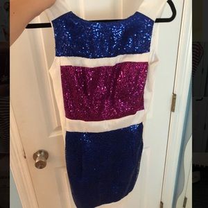 Blue and magenta sequin dress